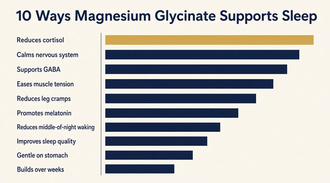 Illustration of the magnesium relaxation cycle showing muscles, nervous system, and sleep signal with simple icons